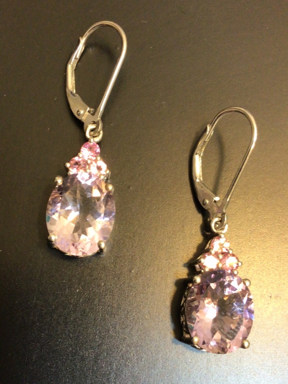 925 Sterling Silver Pink Stone Drop Earrings Leverback Pierced